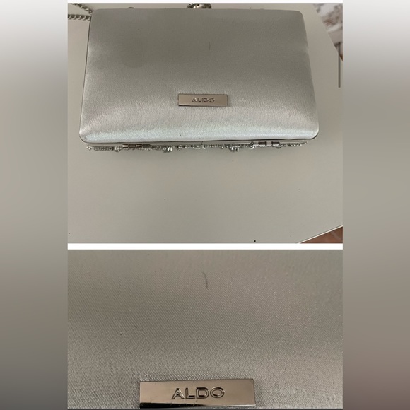 Aldo Rhinestone Evening Bag long silver chain shoulder strap elegant wedding - Picture 2 of 4